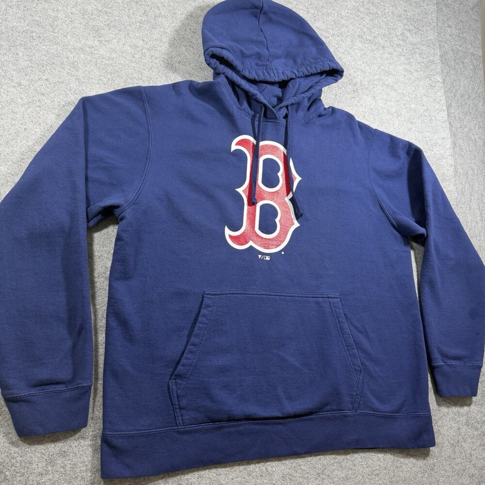 Boston Red Sox Hoodie Mens L Blue Heavyweight Pullover Drawstring MLB Baseball